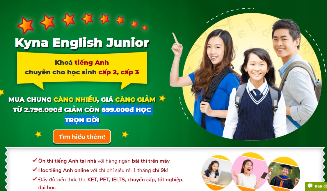 Tiếng anh English Junior online cho học sinh cấp 2 và cấp 3